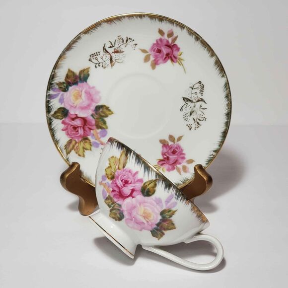 Pink Roses Teacup and Saucer Vintage - Picture 6 of 9